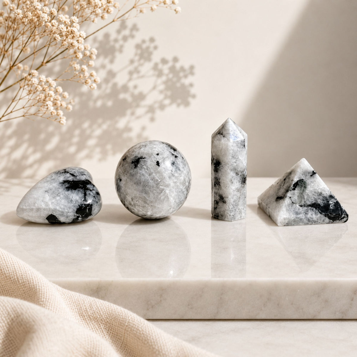 Rainbow Moonstone Shapes Set - Heart, Sphere, Obelisk, Pyramid – view 2