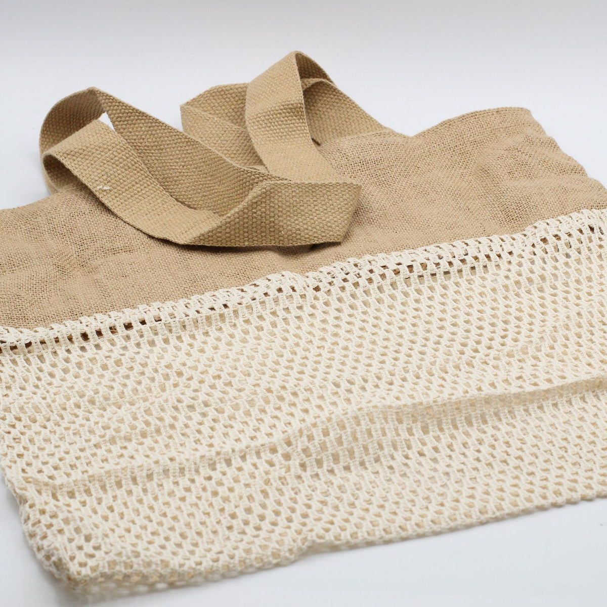 Cotton and Jute Mesh Shopping Bag, Natural – view 4