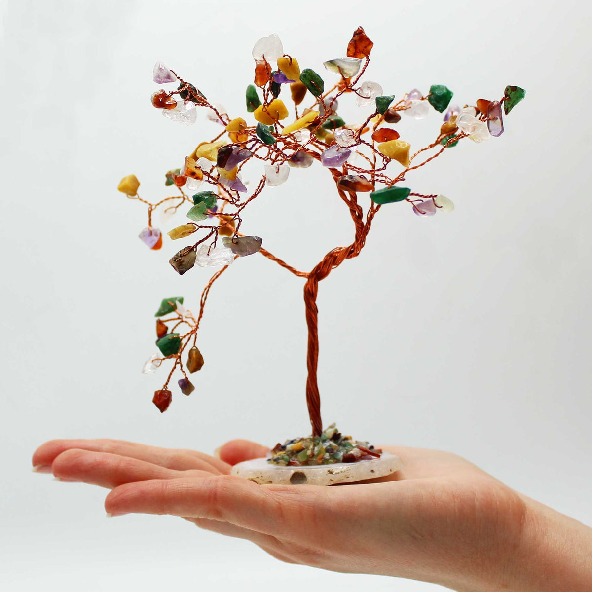Large Multi Gemstone Tree on Natural Agate Base – view 2