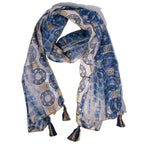 Nomad Sari Blue Marbella Print Scarf with Gold (180 x 50 cm)