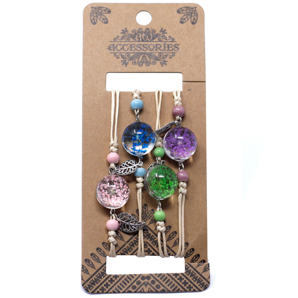 Pressed Flower and Leaf Glass Bracelet