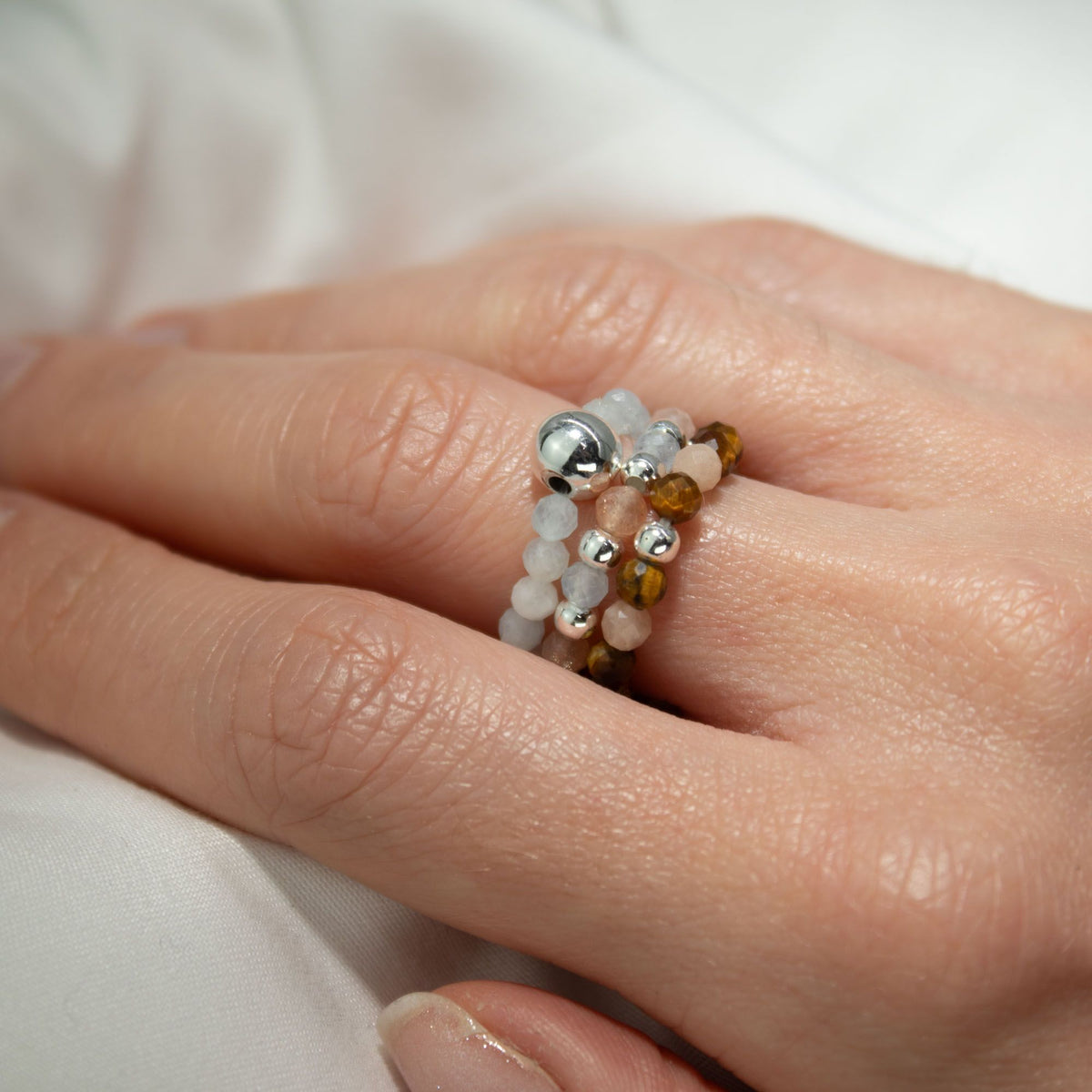 Nymph Gemstone Ring Set - Sea Sunset Sunstone & Tiger's Eye – view 4