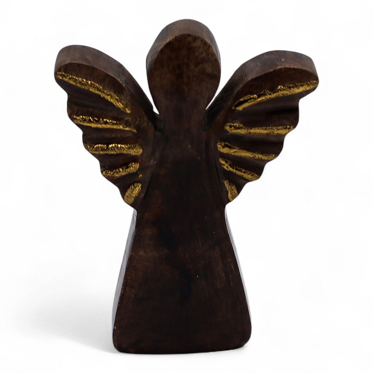 Small Mango Wood Angel - Gold Wings, 12cm