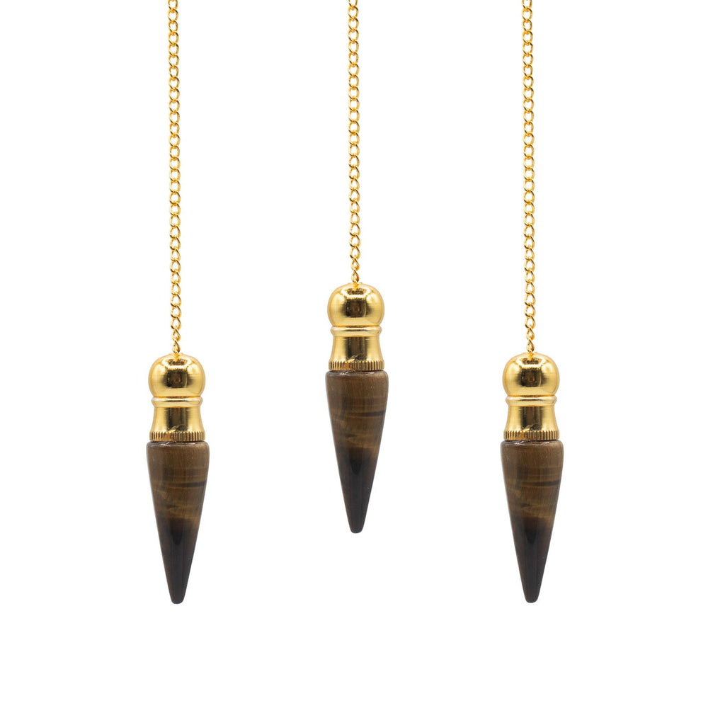 Secret Cavity Pendulum - Tiger Eye, Gold Plated