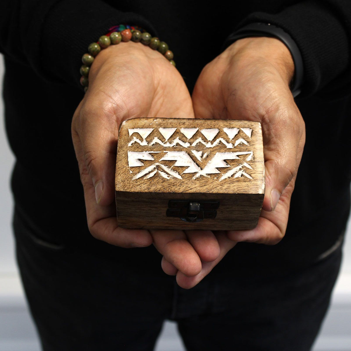 White Wash Mango Wood Pill Box, Slavic Design – view 6