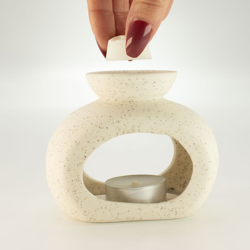 Ceramic Zen Oil Burner - Oval Pebble - Speckled Off-White – view 5
