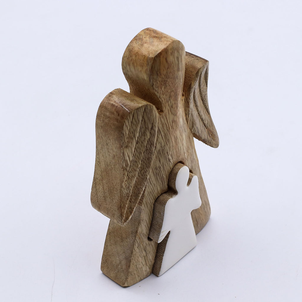 Mango Wood Angel in Angel, White Enamel, 15x3cm – view 2