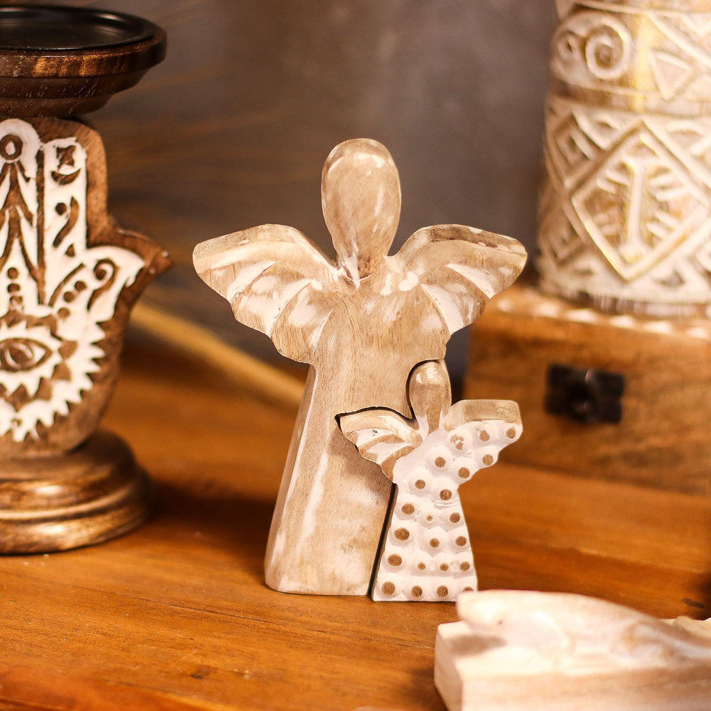 Mango Wood Angel in Angel - Whitewash, 15cm – view 8