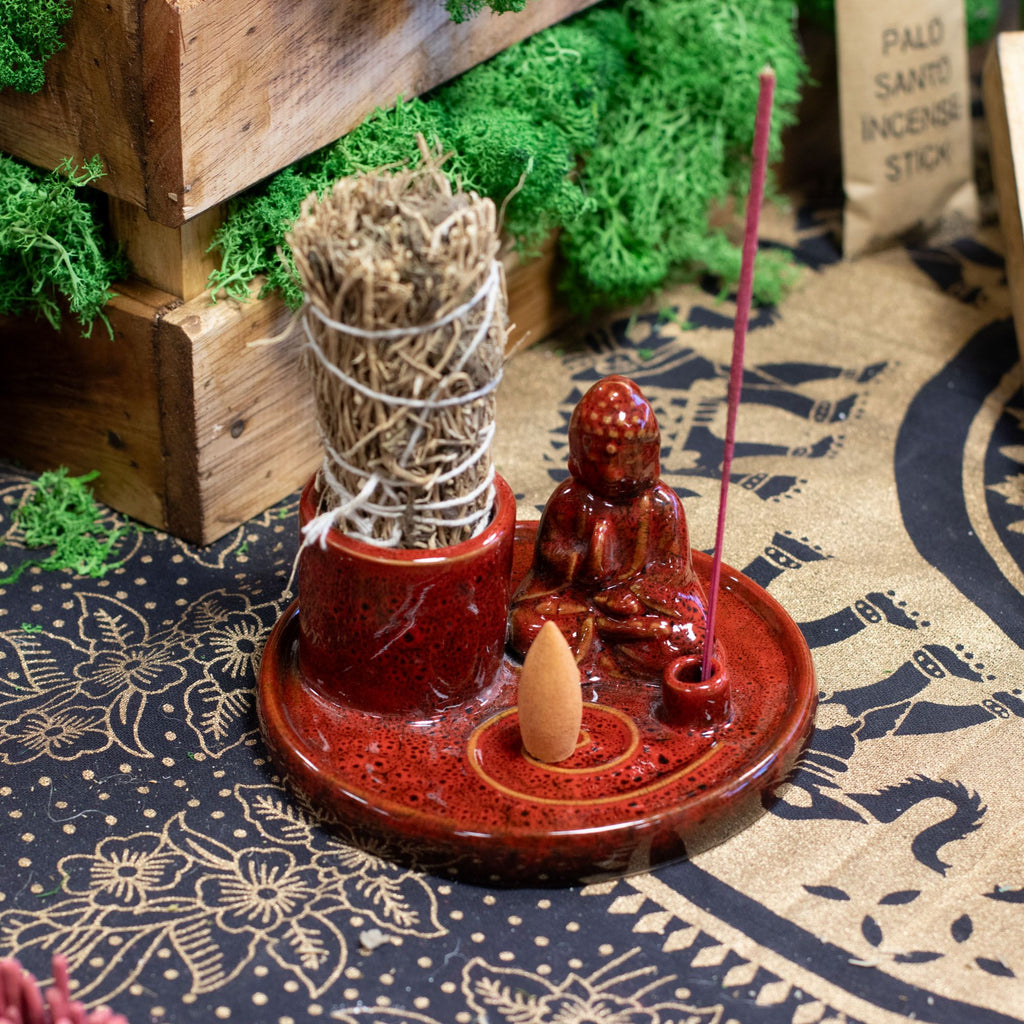 Ceramic Buddha Incense Plate - Soft Red – view 8