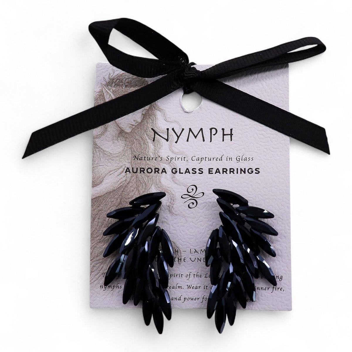 Nymph Jet Black Angel Wings Glass Earrings – view 7