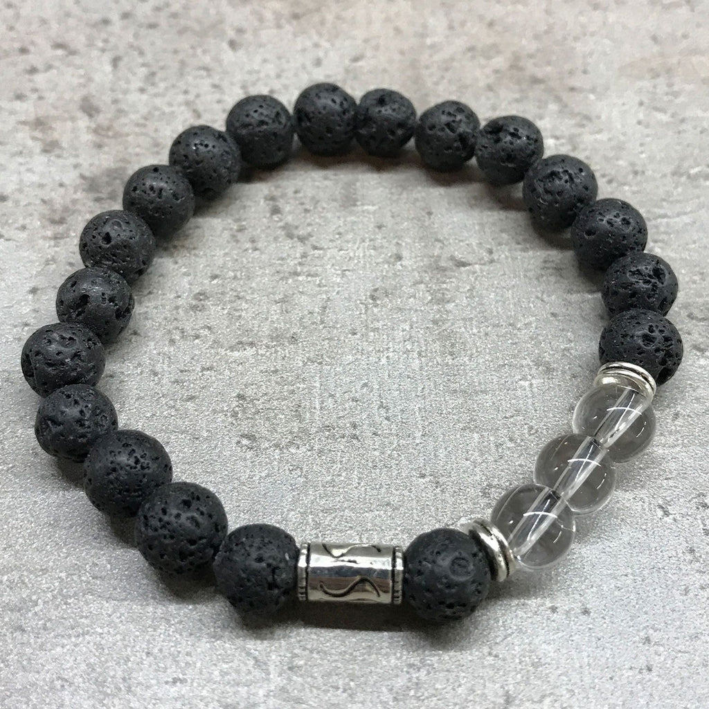 Lava Stone Bracelet with Tribal Charm and Rock Quartz