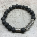 Lava Stone Bracelet with Tribal Charm and Rock Quartz