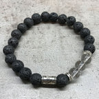 Lava Stone Bracelet with Tribal Charm and Rock Quartz