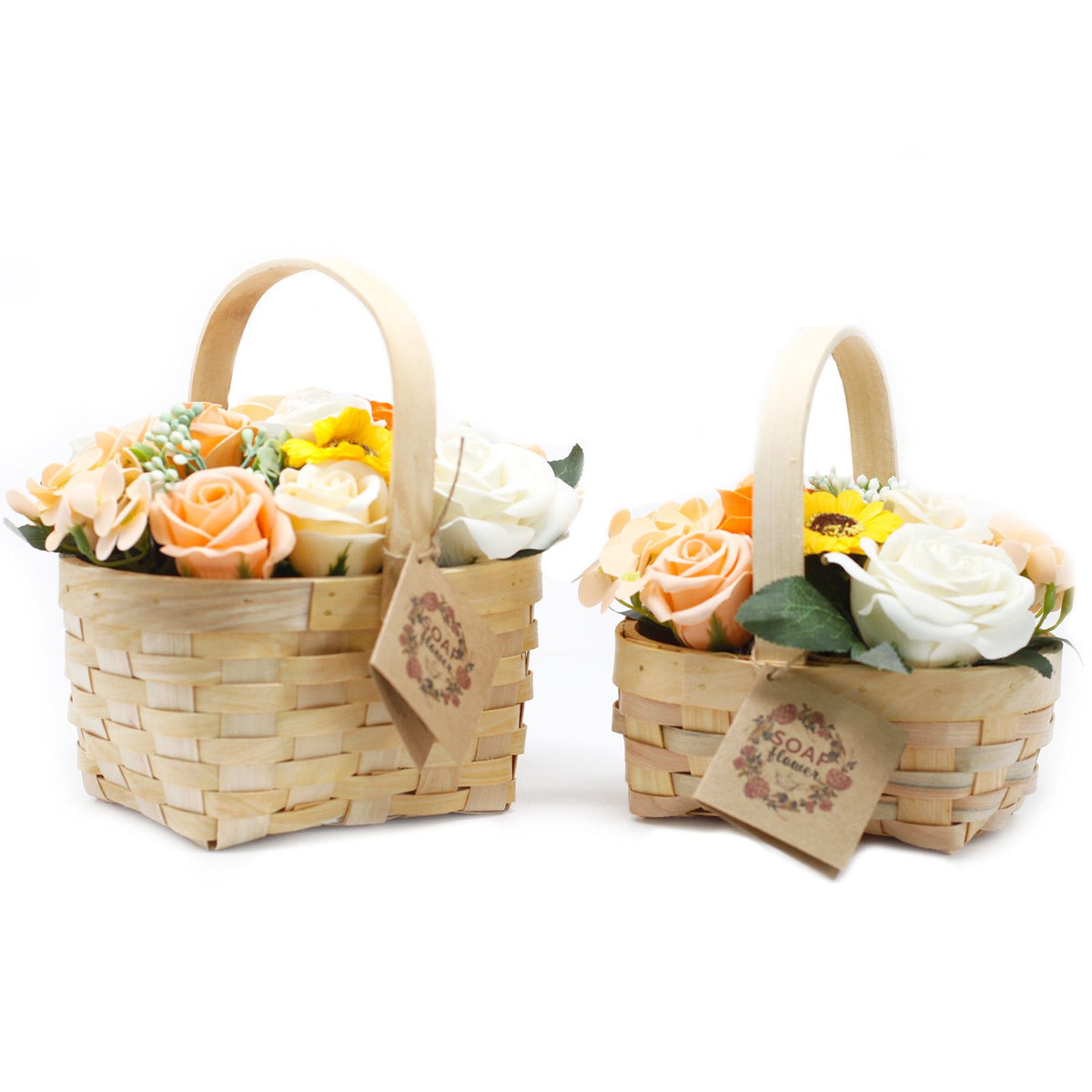 Medium Soap Flower Bouquet in Wicker Basket - Orange