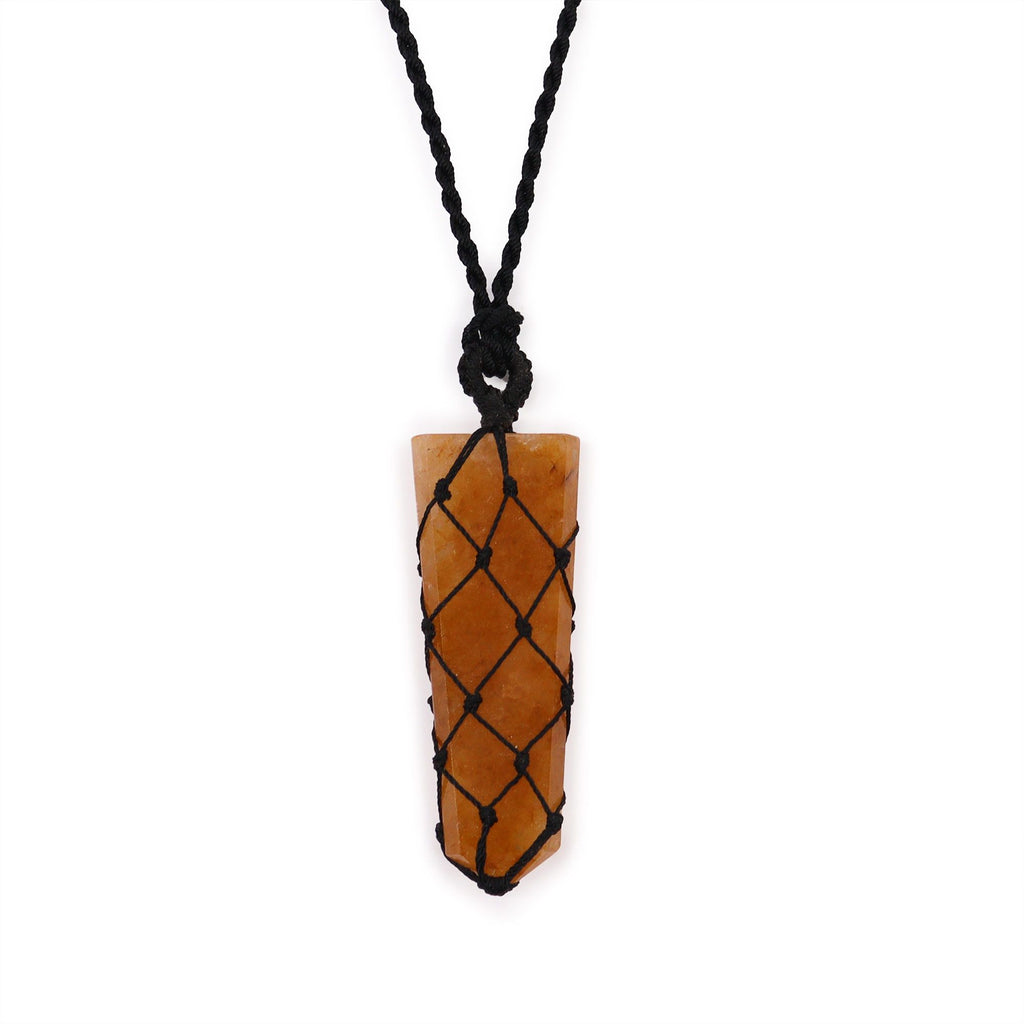 Laced Gemstone Flat Point Pendant - Golden Quartz – view 3