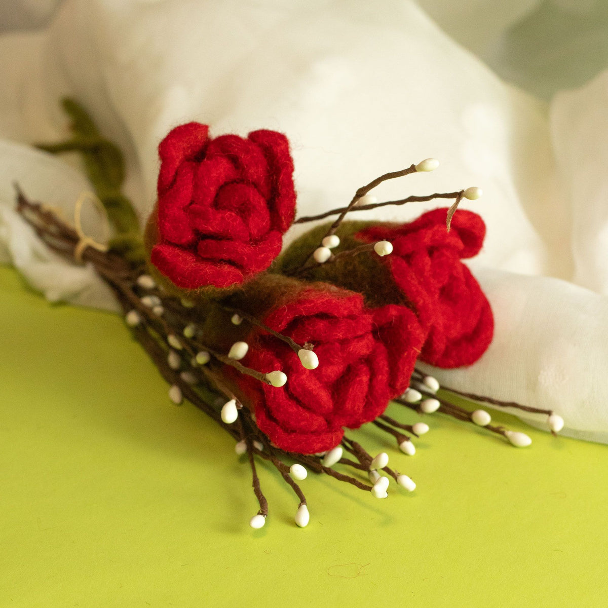 Set of 6 Felt Rose Stems - Red
