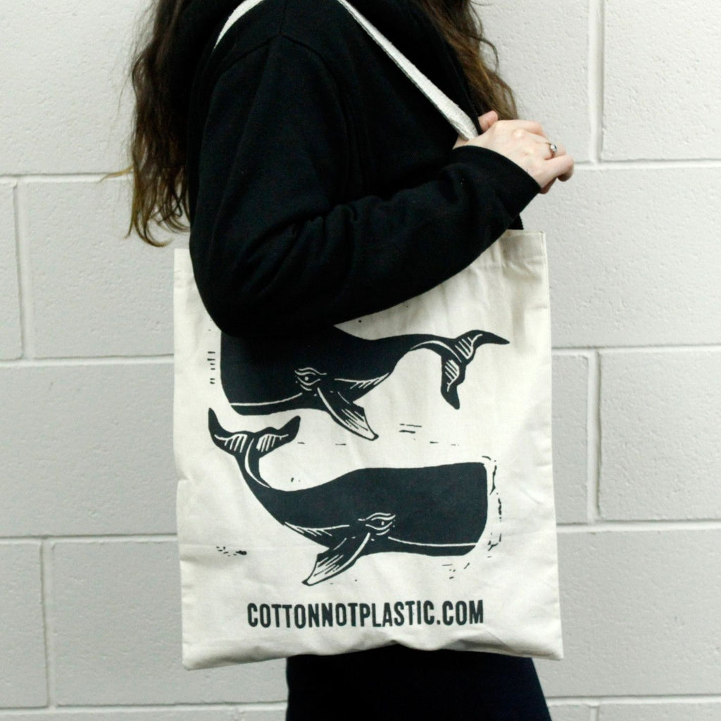 Large Natural Cotton Bag 38x42cm - Whales Print – view 3