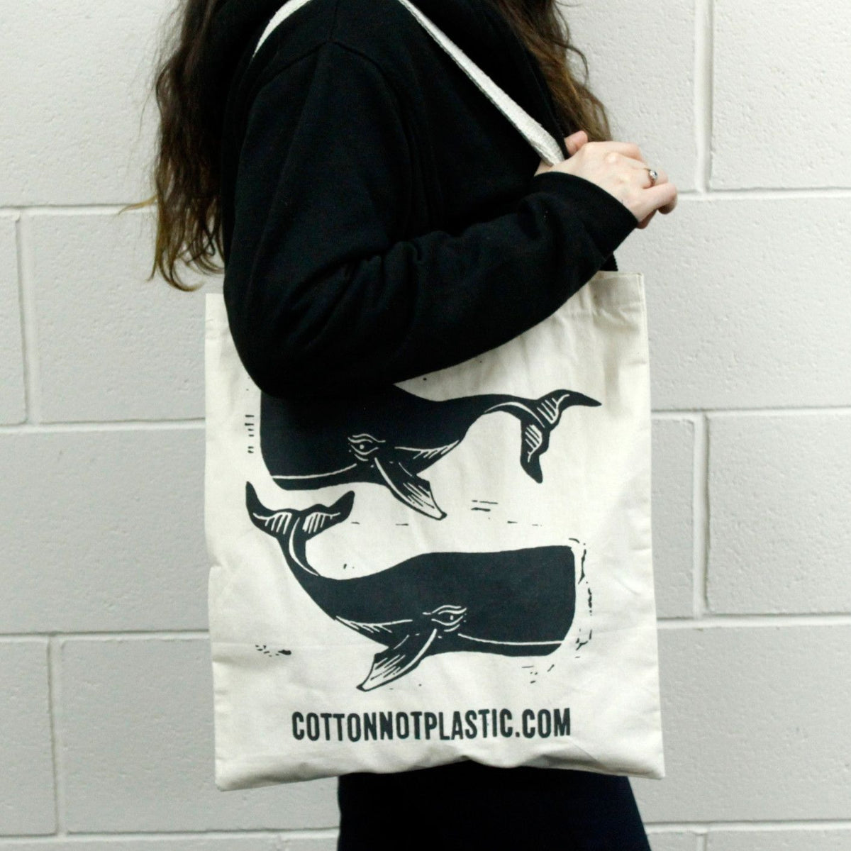 Large Natural Cotton Bag 38x42cm - Whales Print – view 3