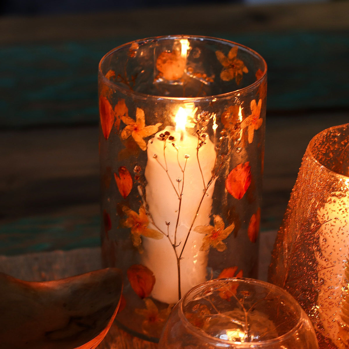 Rose Glass Vase Candle Holder with Dried Flowers 19x11cm – view 9