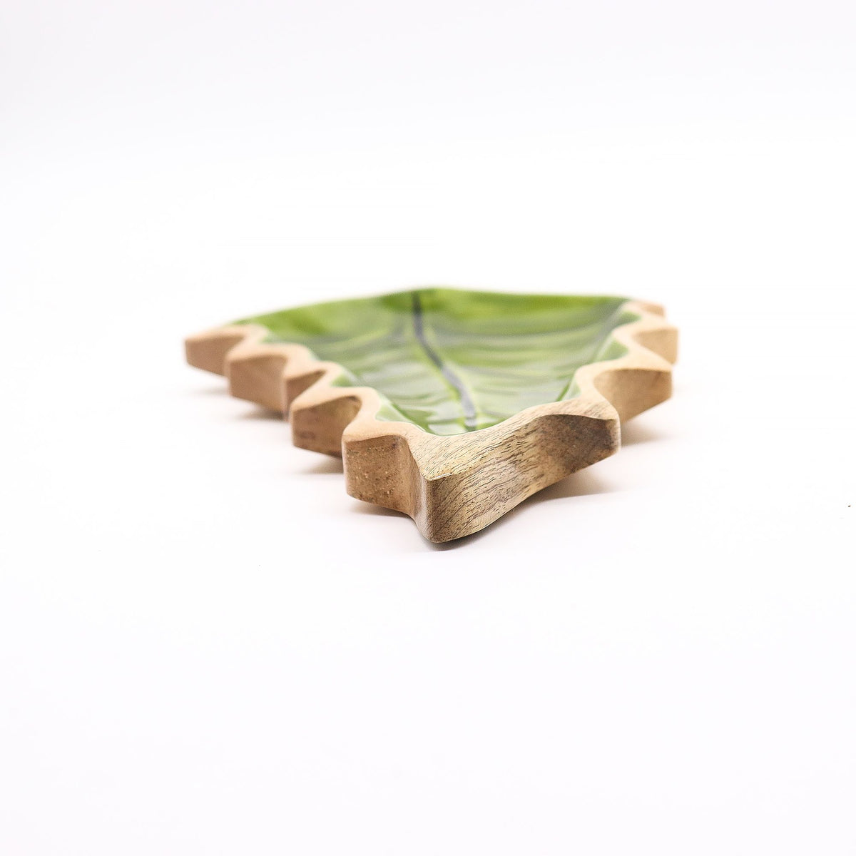 Green Enamel Leaf Wooden Bowl - 33 x 17 cm – view 5