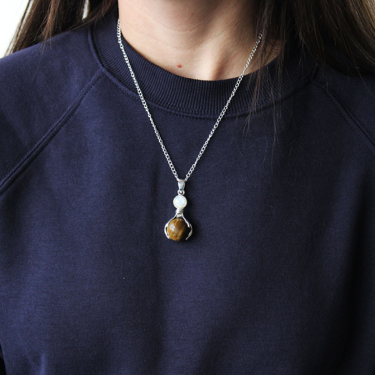Rose Quartz Healing Hands Gemstone Pendant Necklace – view 5