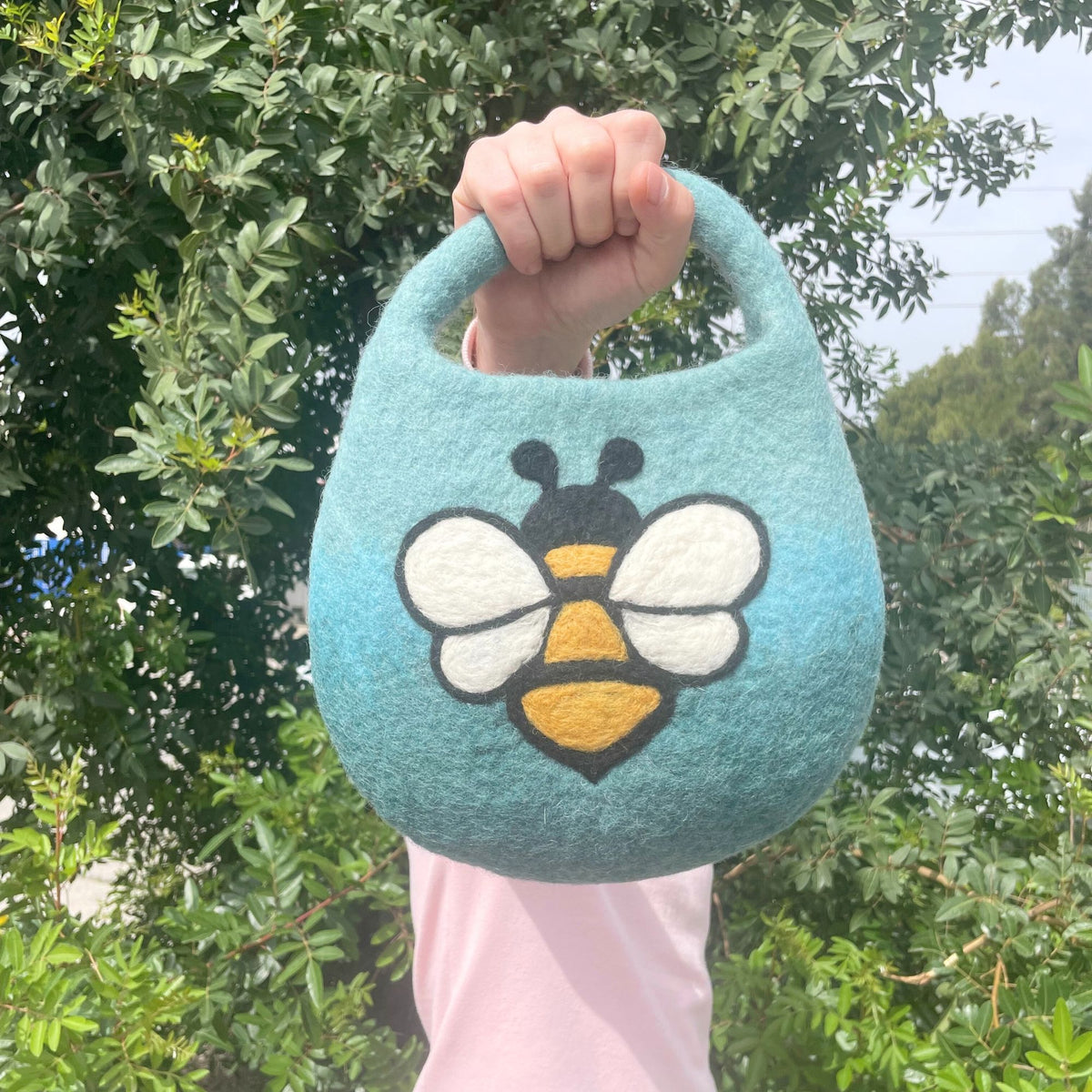 Water Felted Bee Bag - Blue Green, One Handle – view 2
