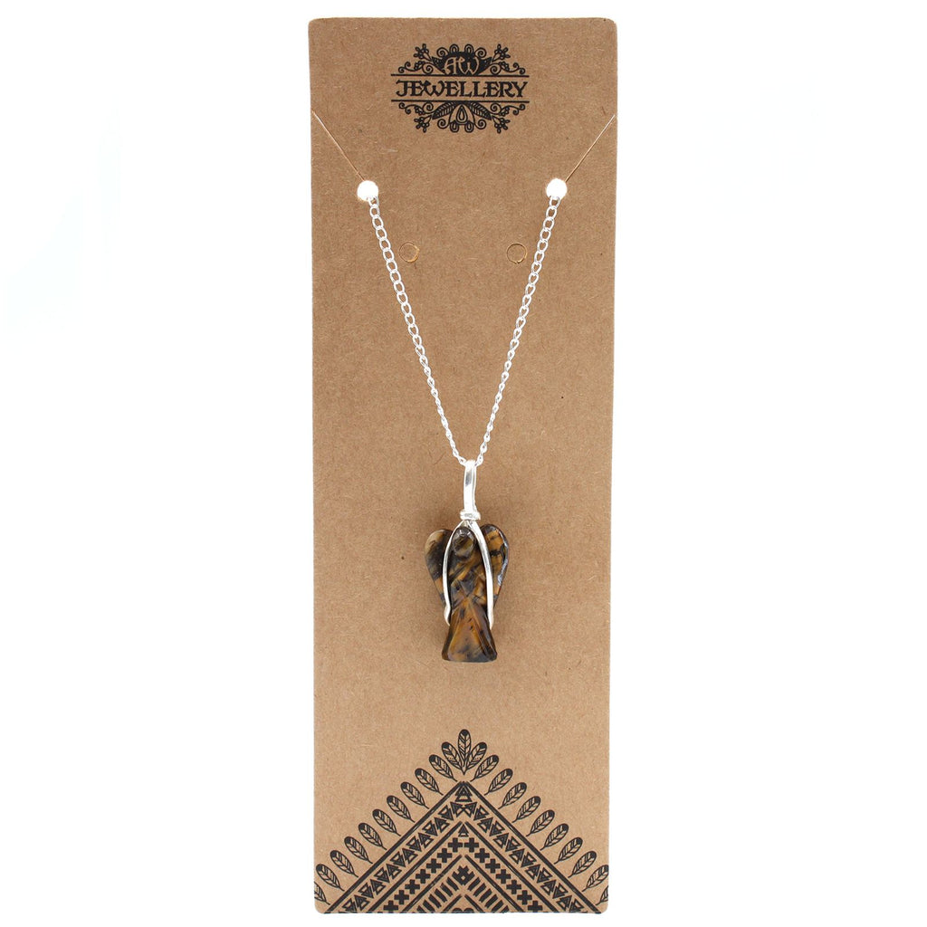 Tiger Eye Guardian Angel Gemstone Pendant Necklace