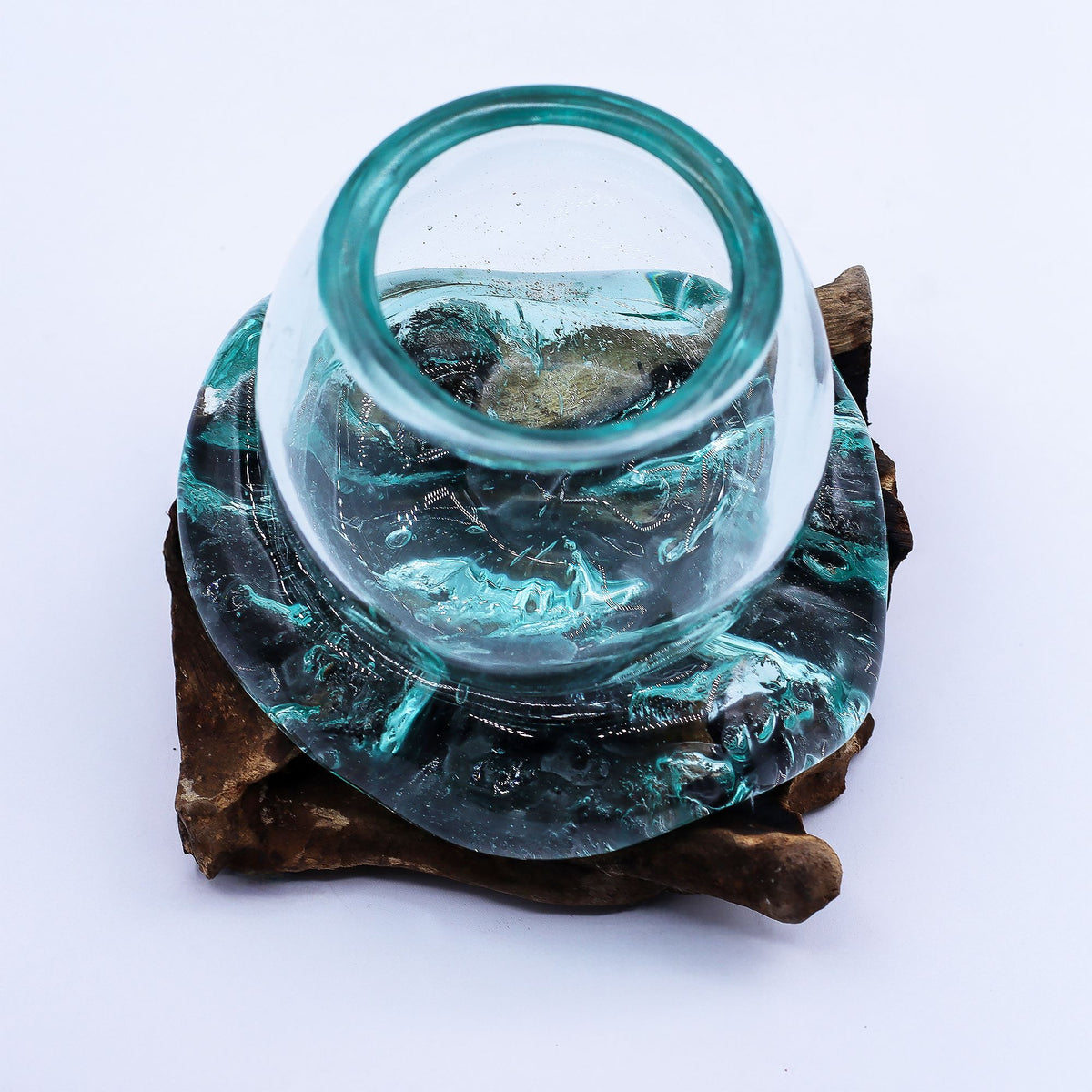 Molten Glass Mini Goldfish Bowl on Wood 20cm – view 6