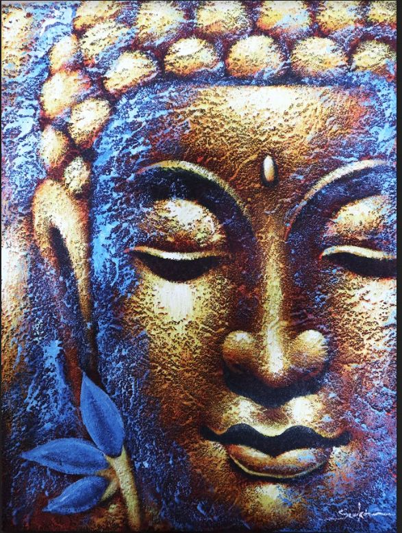 Buddha Painting, Gold Face & Lotus Flower - 80 x 60cm – view 3