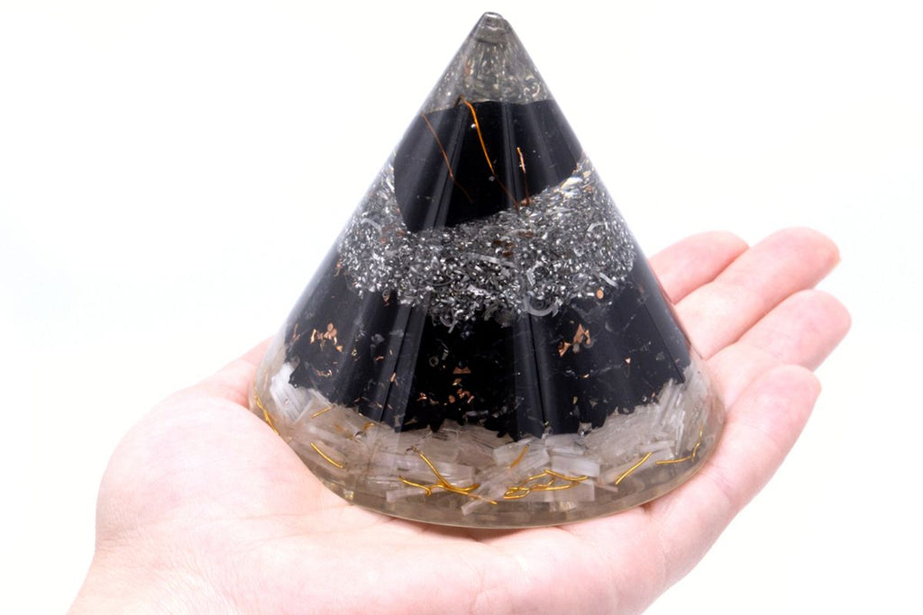 Orgonite Cone, Selenite and Black Tourmaline, Copper, 90mm – view 2