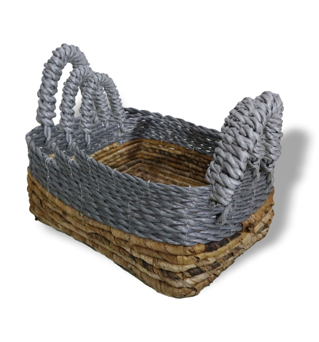 Banana Leaf & Grey Raffia Square Baskets, Set of 3 – view 4