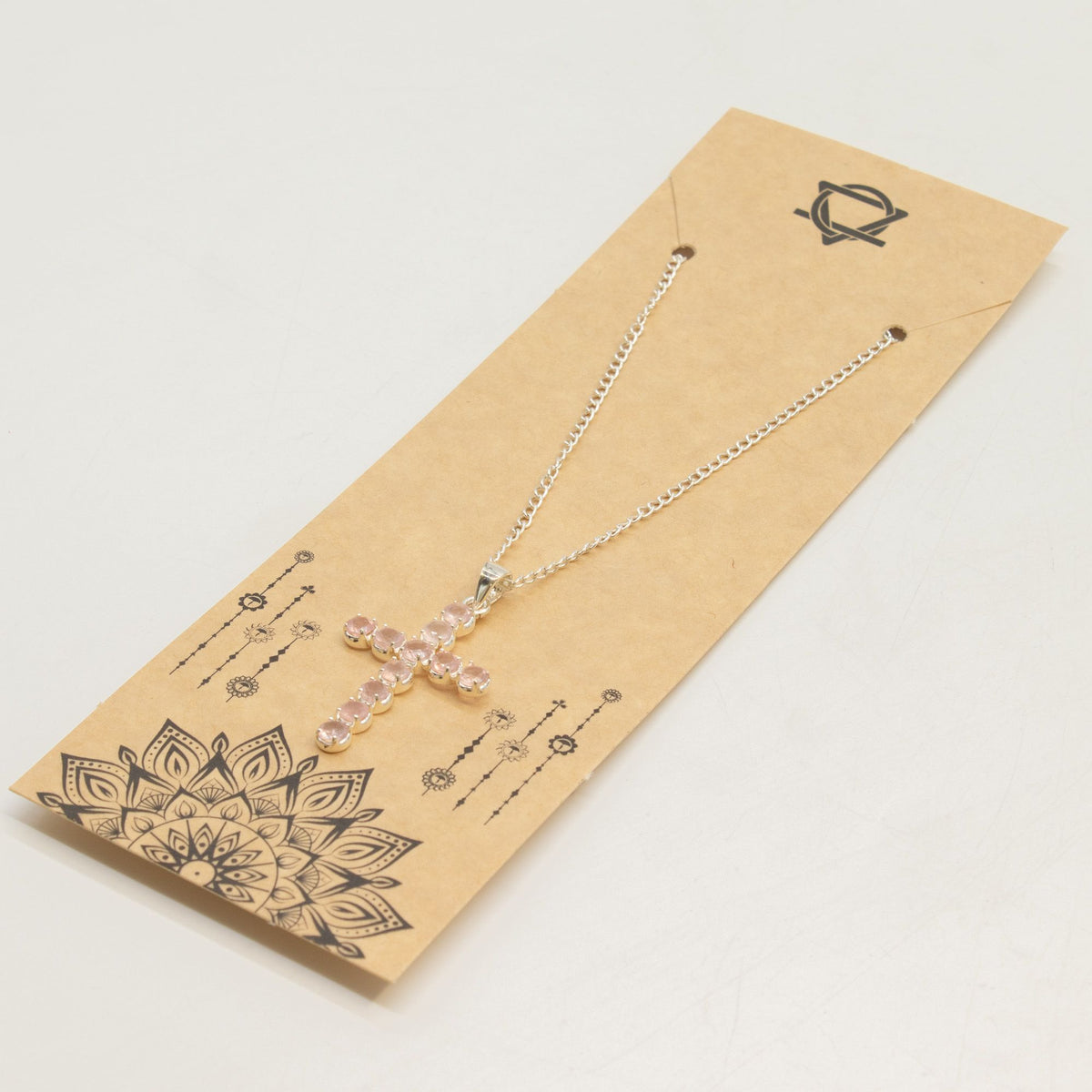 Rose Quartz Crucifix Pendant Necklace on Silver Plated Chain – view 6