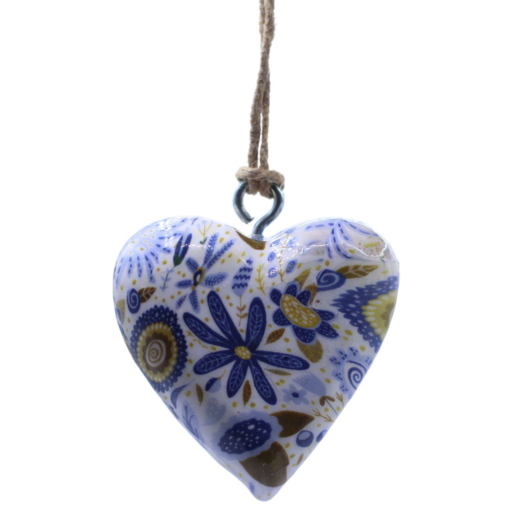 Large Wood Heart Decoration, Blue Floral – view 4