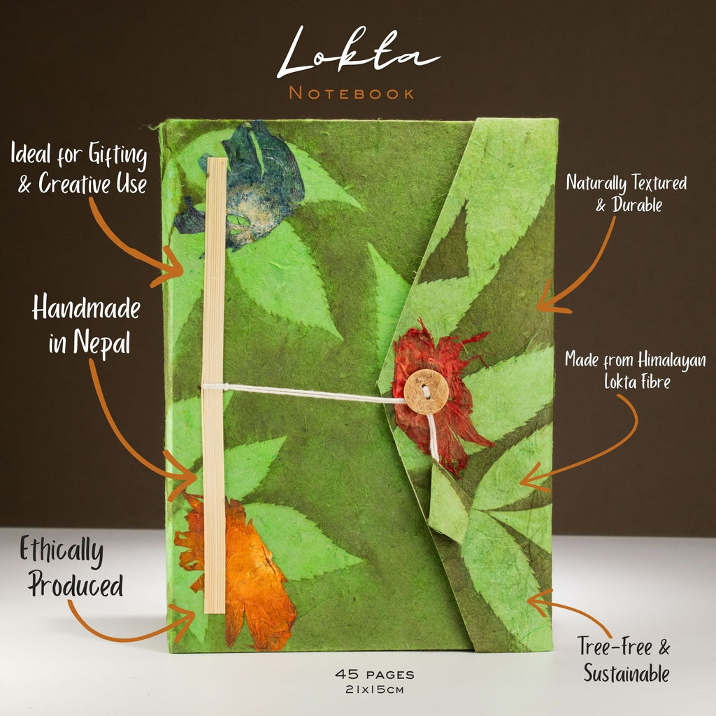 Lokta Bold Floral Notebook – Large – Moss Green – view 2
