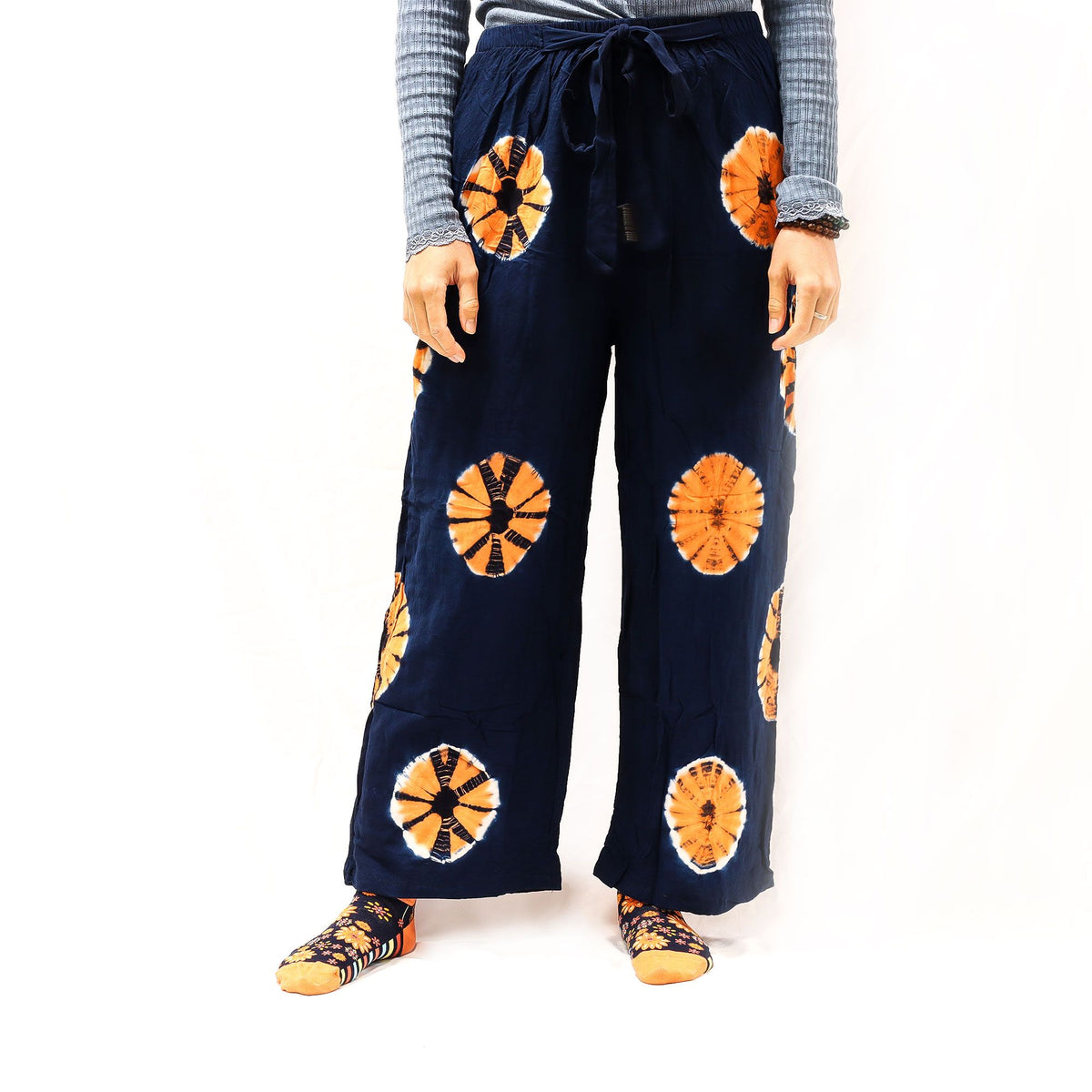 Japanese Style Lounge Pants - Navy and Orange - M – view 7