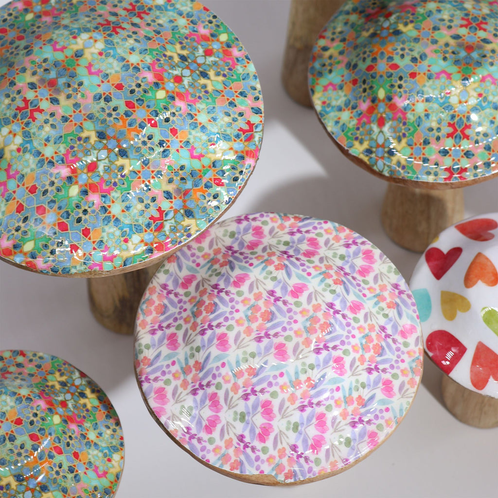 Pretty Floral Enamelled Mushroom Ornament - Medium 15cm – view 4