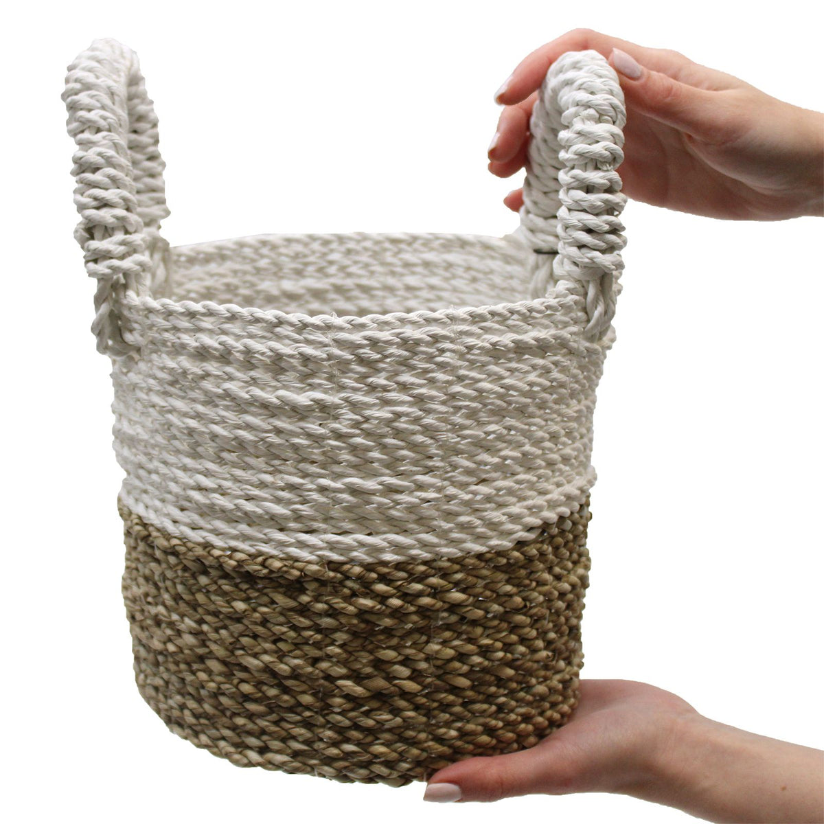 Seagrass Basket Set, 3 Pieces - Orange, Natural, White – view 4