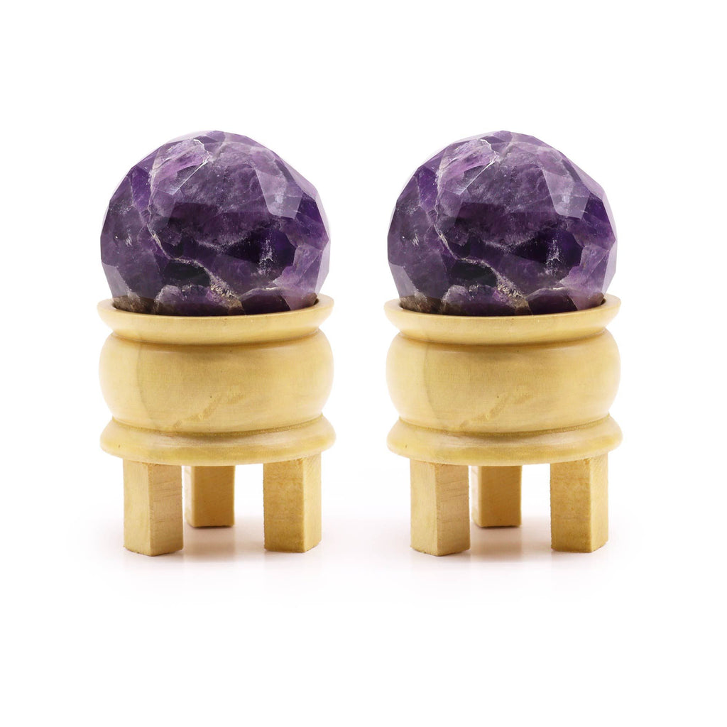 Faceted Amethyst Healing Ball with Wooden Stand