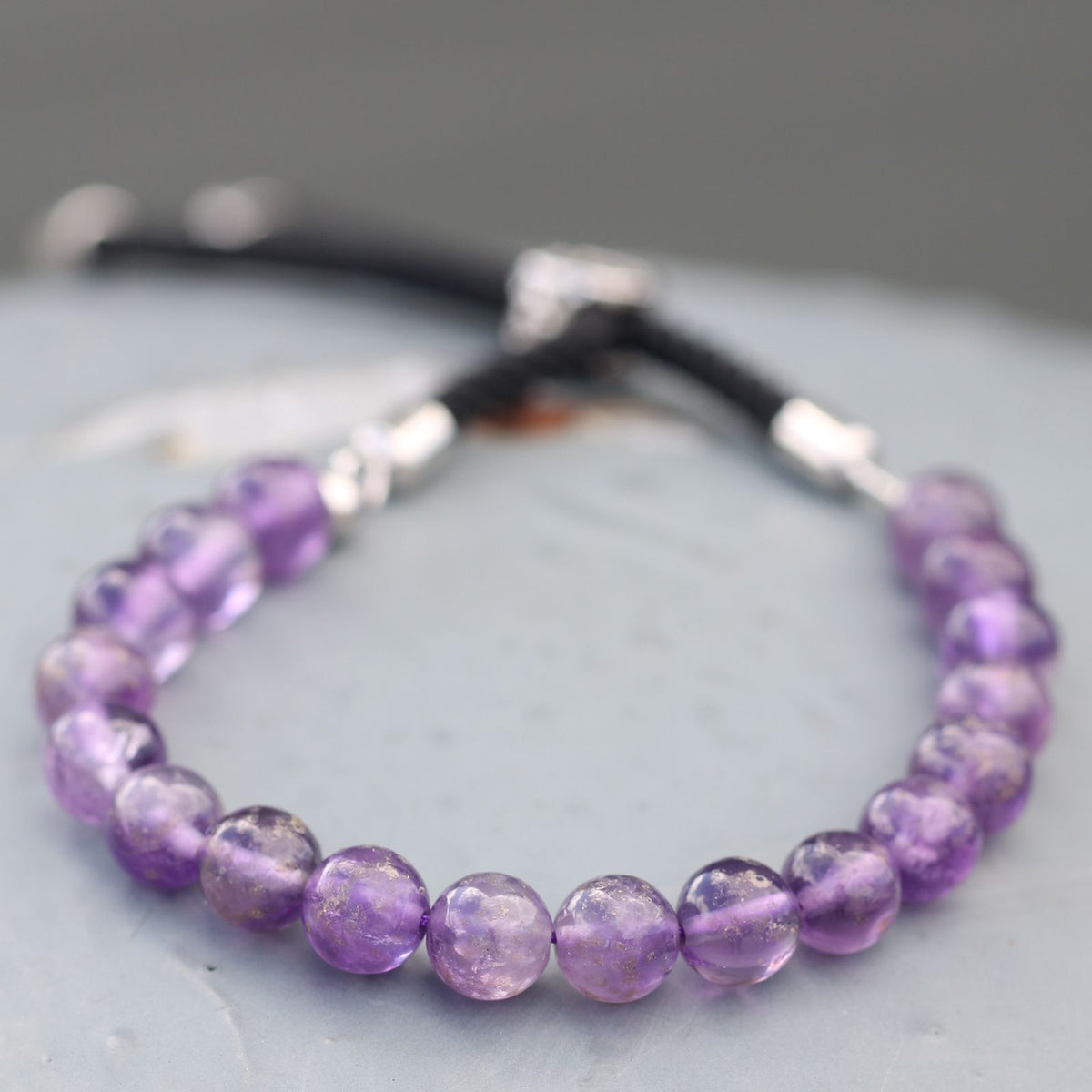 Amethyst Gemstone Bead Bracelet with Silver Plated Toggle – view 2