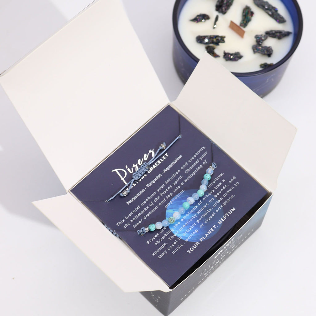 Pisces Zodiac Crystal Candle with Gemstone Bracelet – view 4