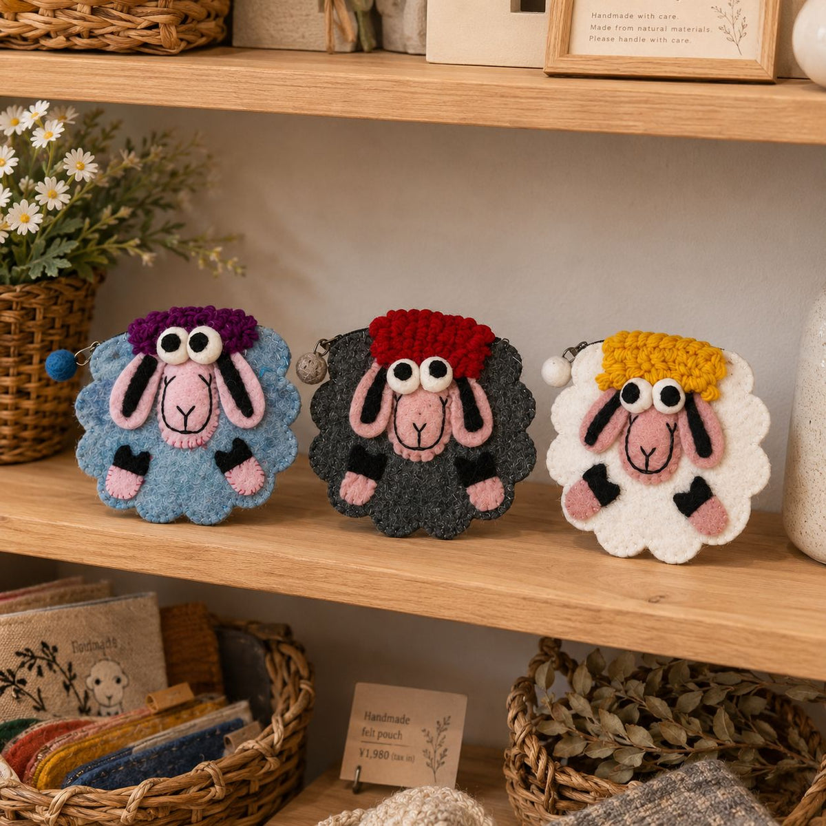 Felt Zipper Pouches Happy Sheep Set of 3 – view 5