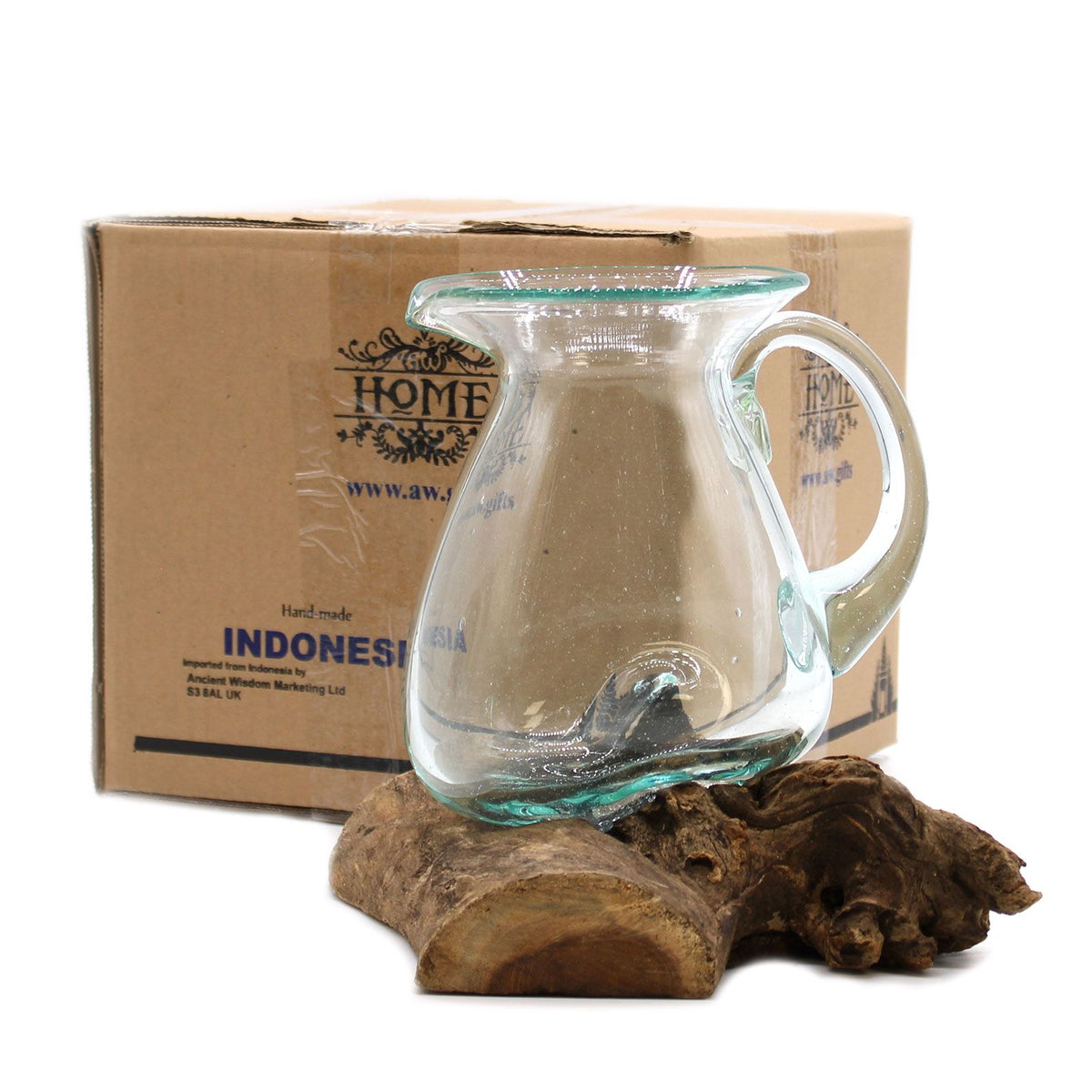 Molten Glass Water Jug on Wood – view 2