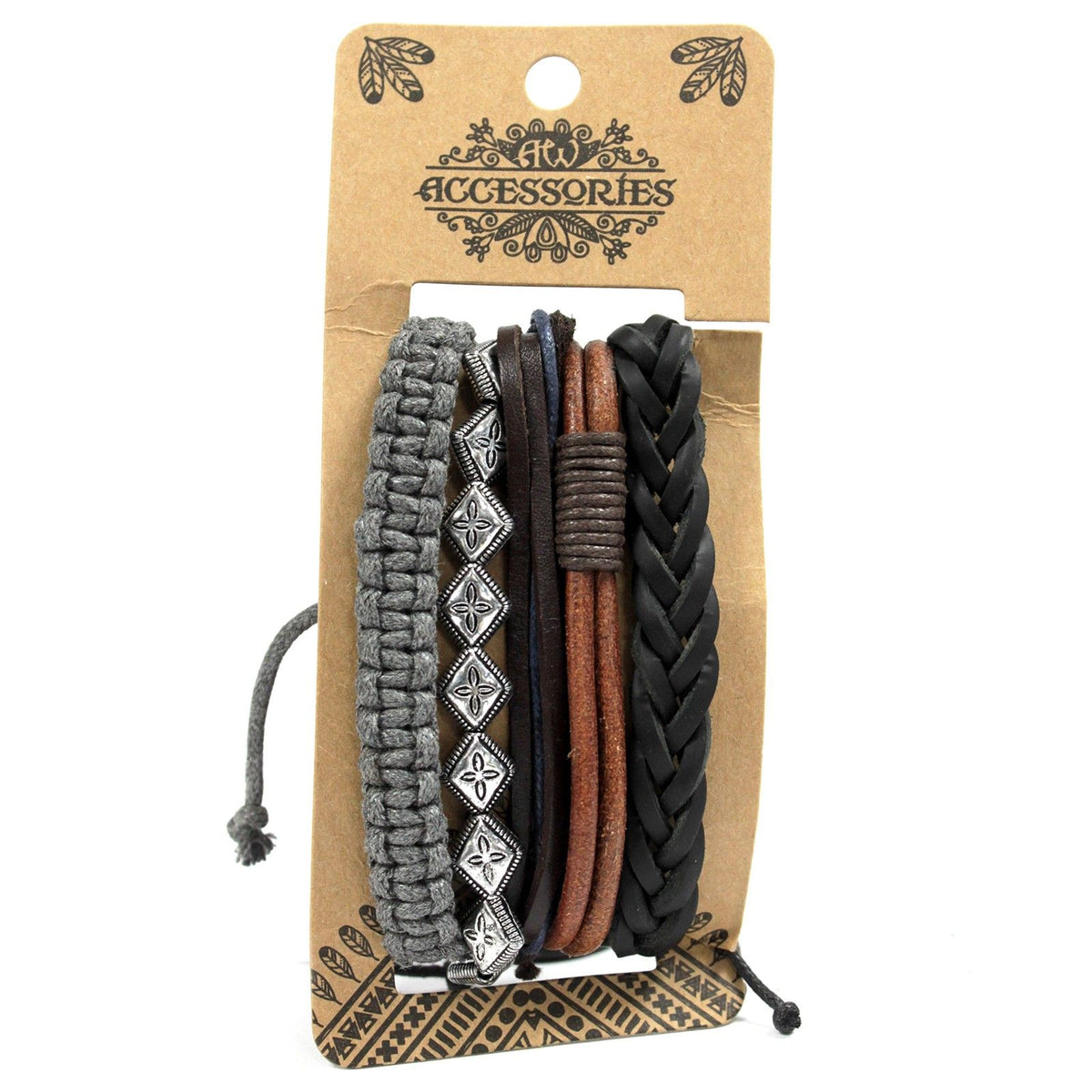 Men's Bracelet Set - Metal & Leather, 4 Pieces – view 4