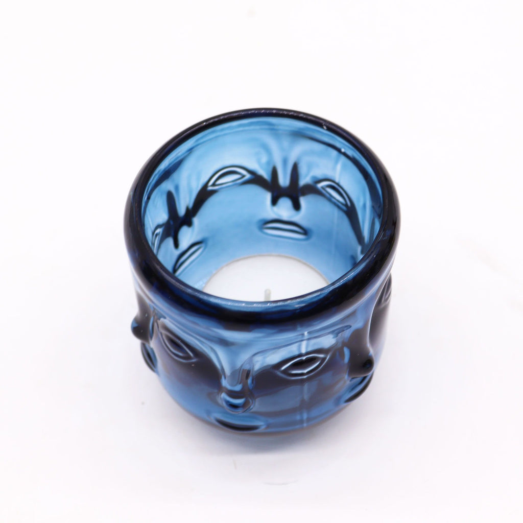 Buddha Faces Glass Candle Jar Set - Royal Blue – view 2