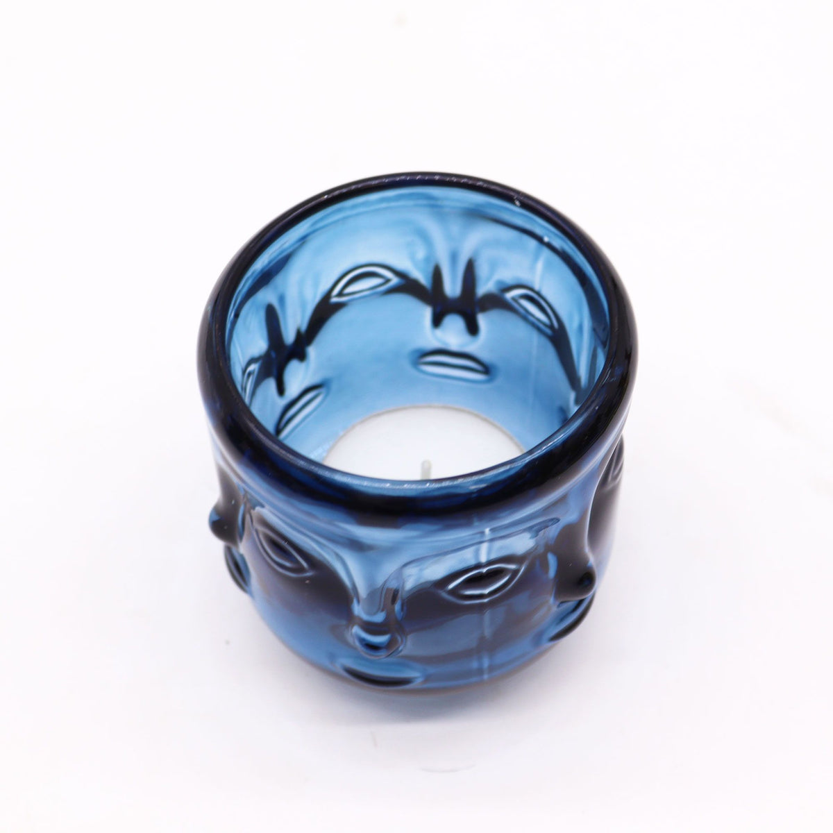Buddha Faces Glass Candle Jar Set - Royal Blue – view 2
