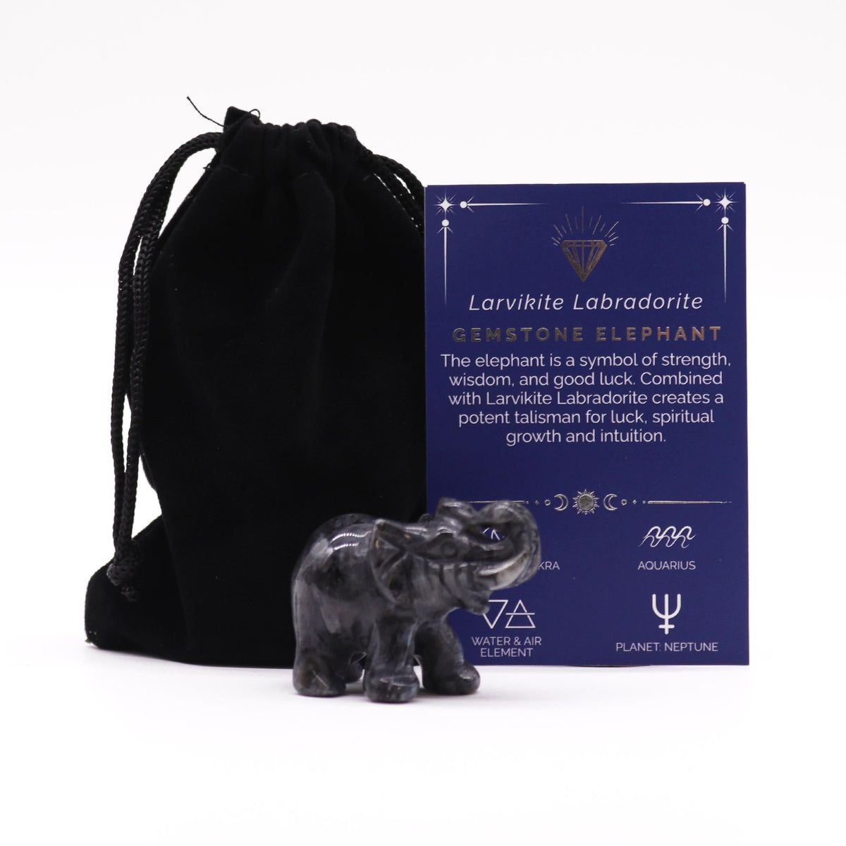 Larvikite Labradorite Lucky Elephant Figure 50x35x25mm