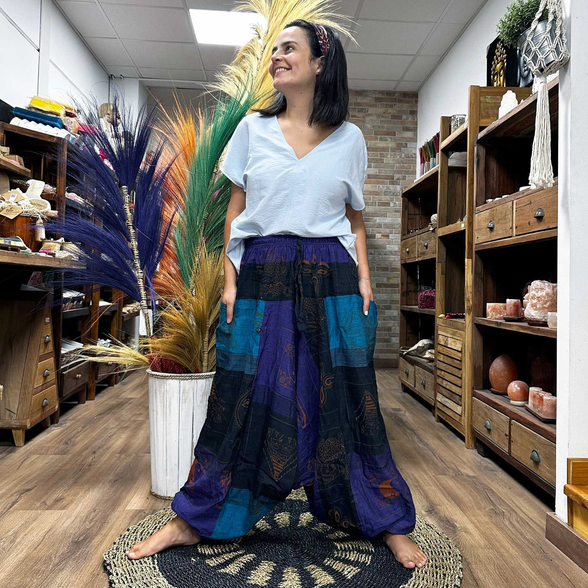 Yoga and Festival Pants - Aladdin Himalayan Print on Purple – view 2