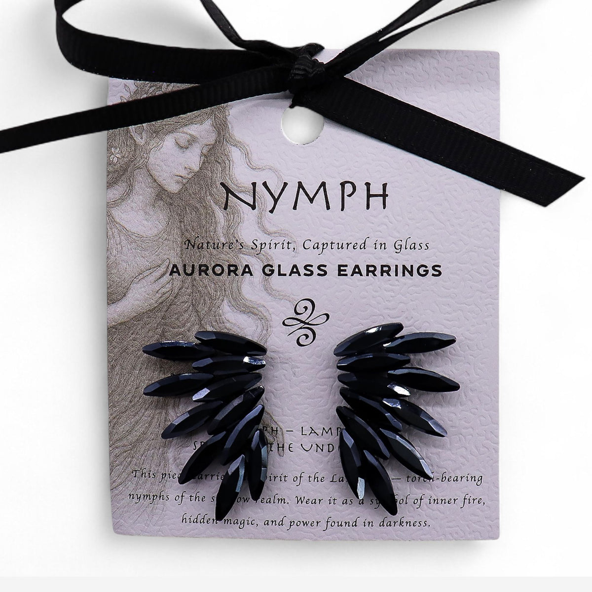Nymph Jet Black Fairy Glass Earrings – view 3