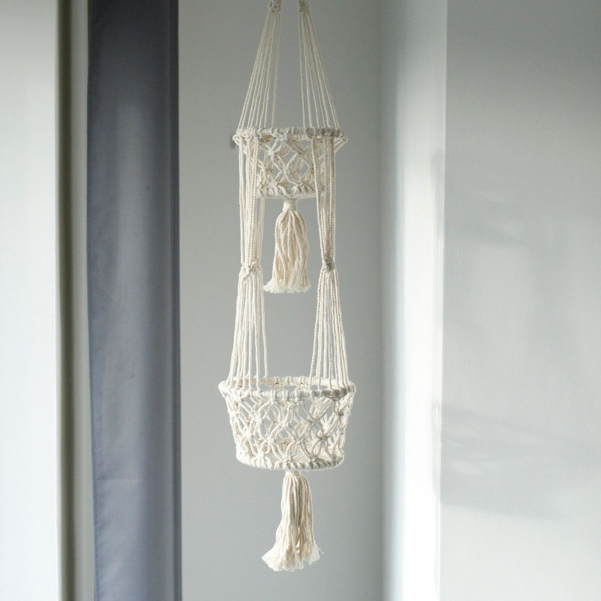 Double-Pot Macrame Plant Hanger, 100cm Long
