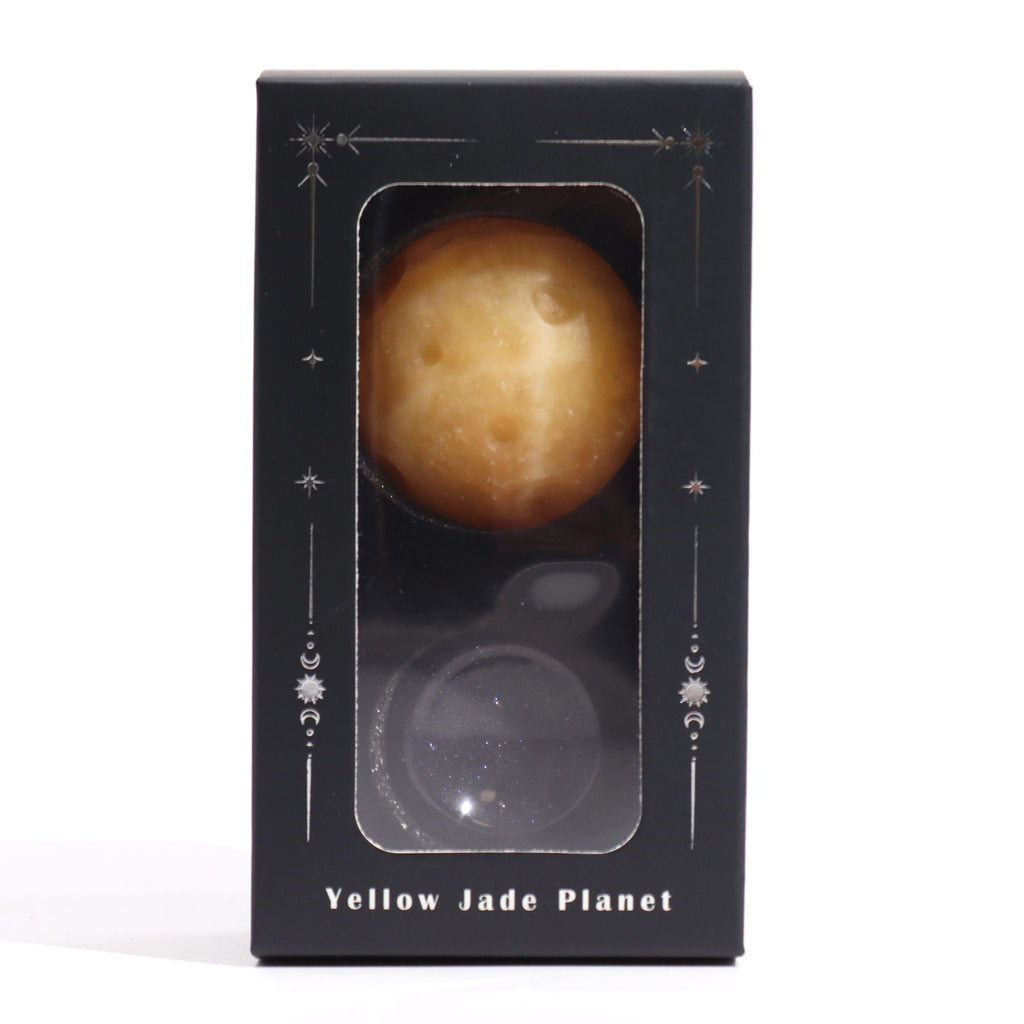 Yellow Jade Planet on Goldstone Stand - 40mm